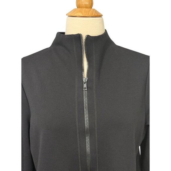 Eileen Fisher System Black Ponte Knit Jacket Stand Collar Full Zip Tencel Size M - Picture 2 of 9